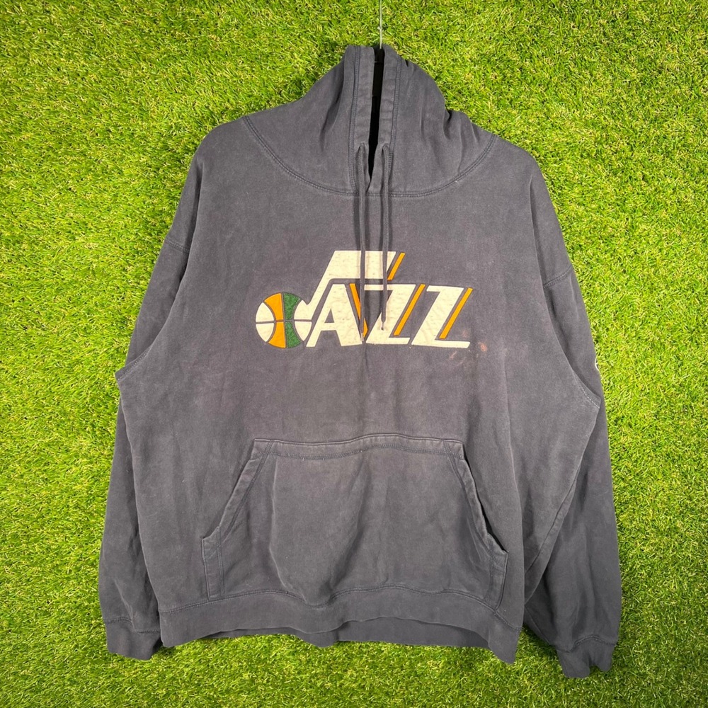 Ouray Sportswear Utah Jazz NBA Hoodie Navy Blue Graphic Sweatshirt Mens Large
